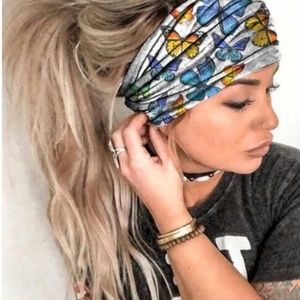 Silver Grey Butterfly Headband Face Mask